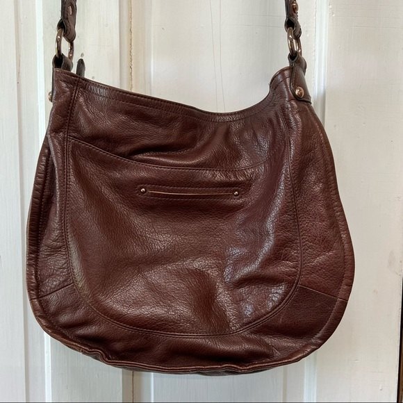 B Makowsky brown leather slouchy hobo shoulder handbag purse. - Picture 2 of 12
